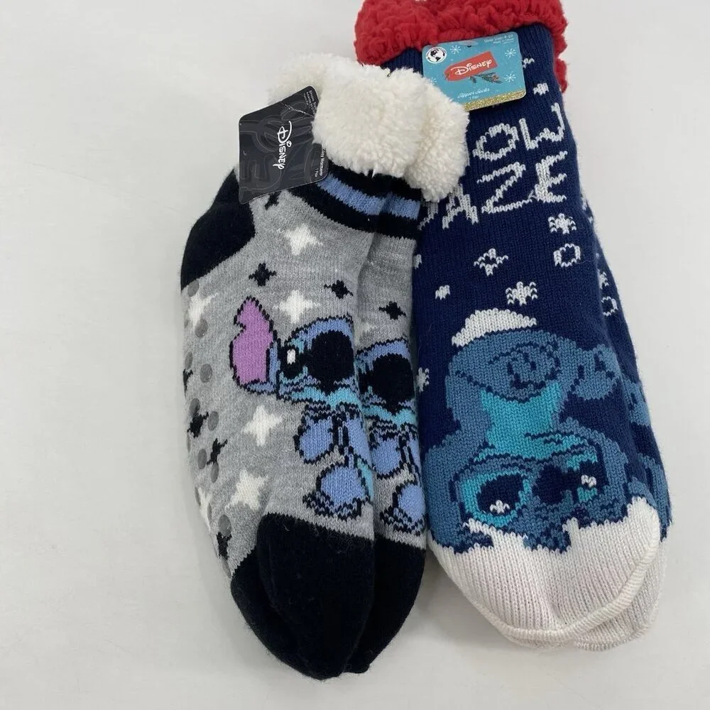 Lilo & Stitch Women’s Holiday Slipper Socks, 2-Pack, Size 4-10 Fuzzy NWT